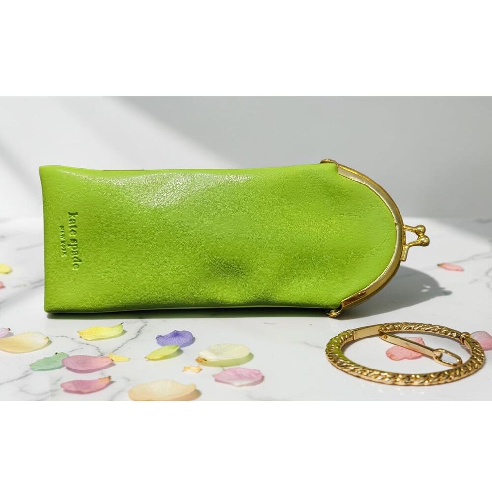 Kate Spade Lime Green Leather Kisslock Pouch Clutch Gold Frame Wallet